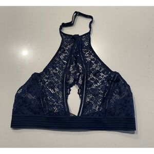 Victorias Secret Very Sexy High Neck Keyhole Halter Bralette Bra Size Small Blue